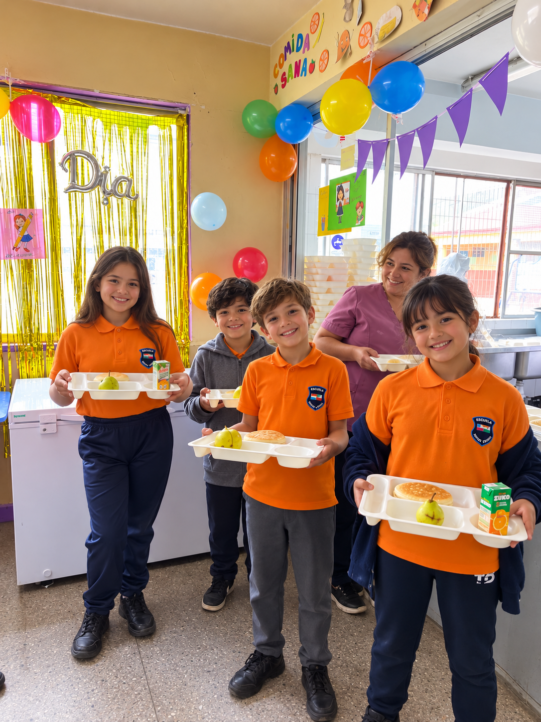 Celebración escolar con comida sana