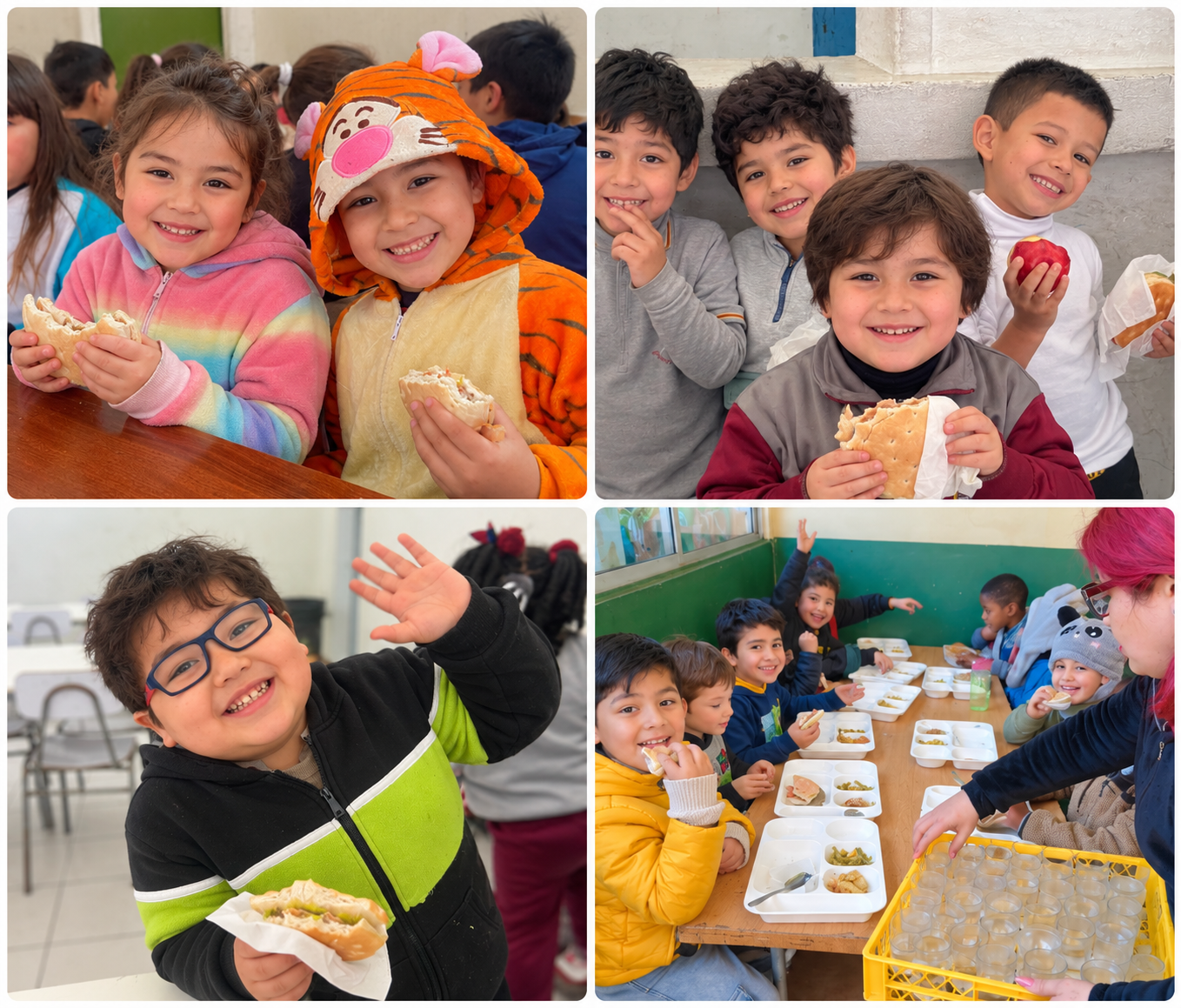 Collage de sonrisas en el comedor escolar
