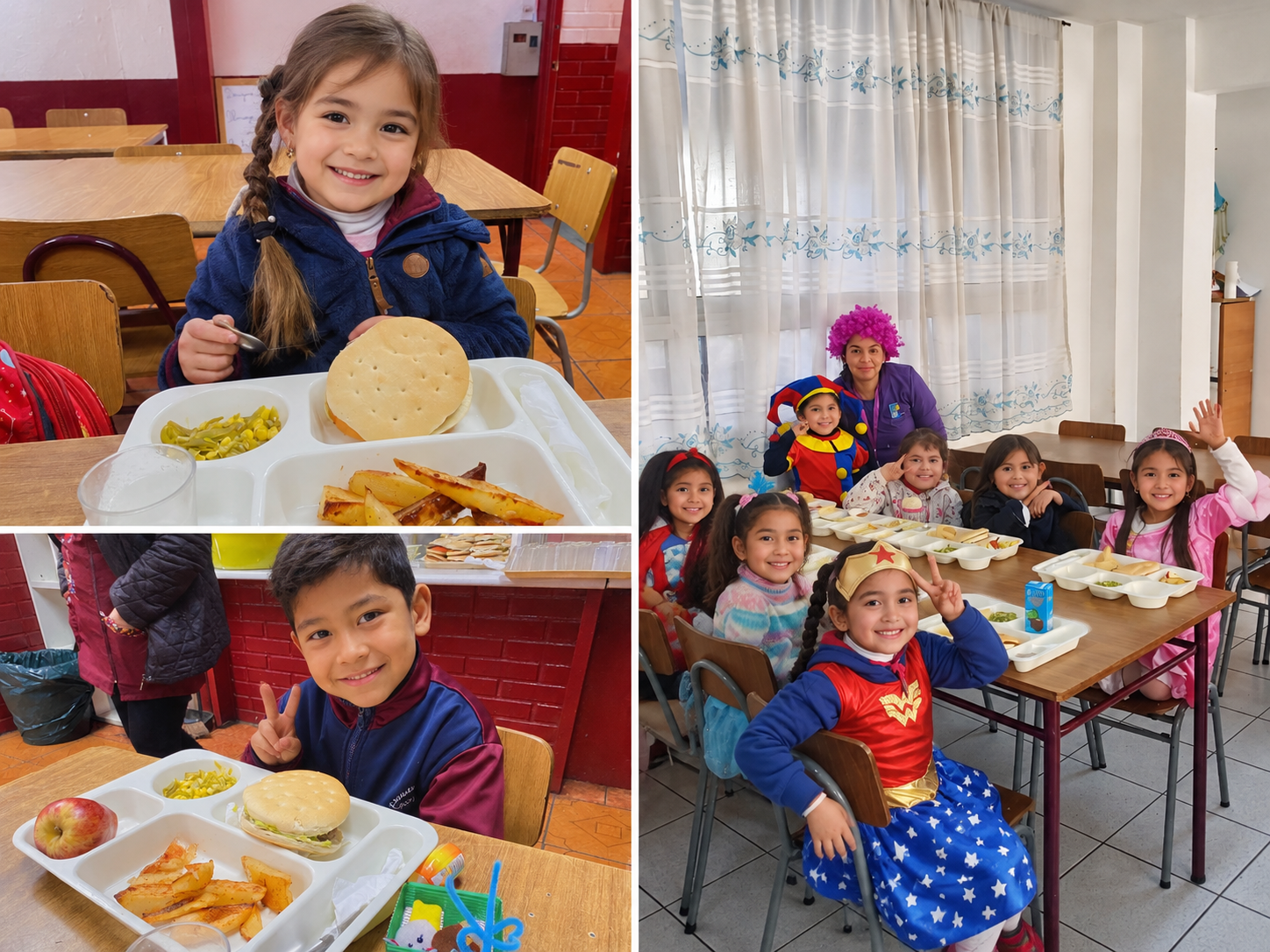 Collage alegre en la cafetería escolar
