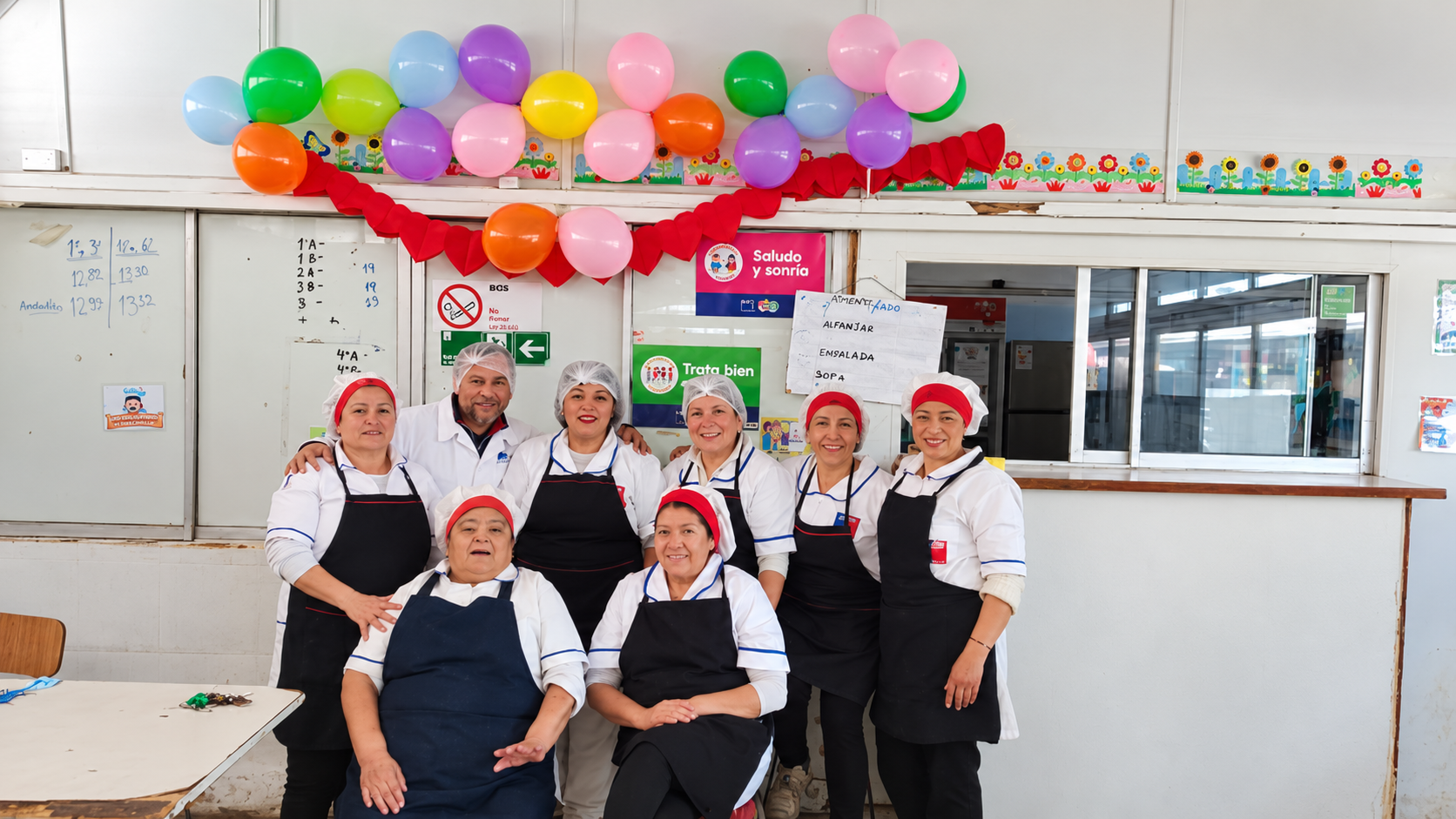 Equipo de Cafetería Bajo Globos Coloridos