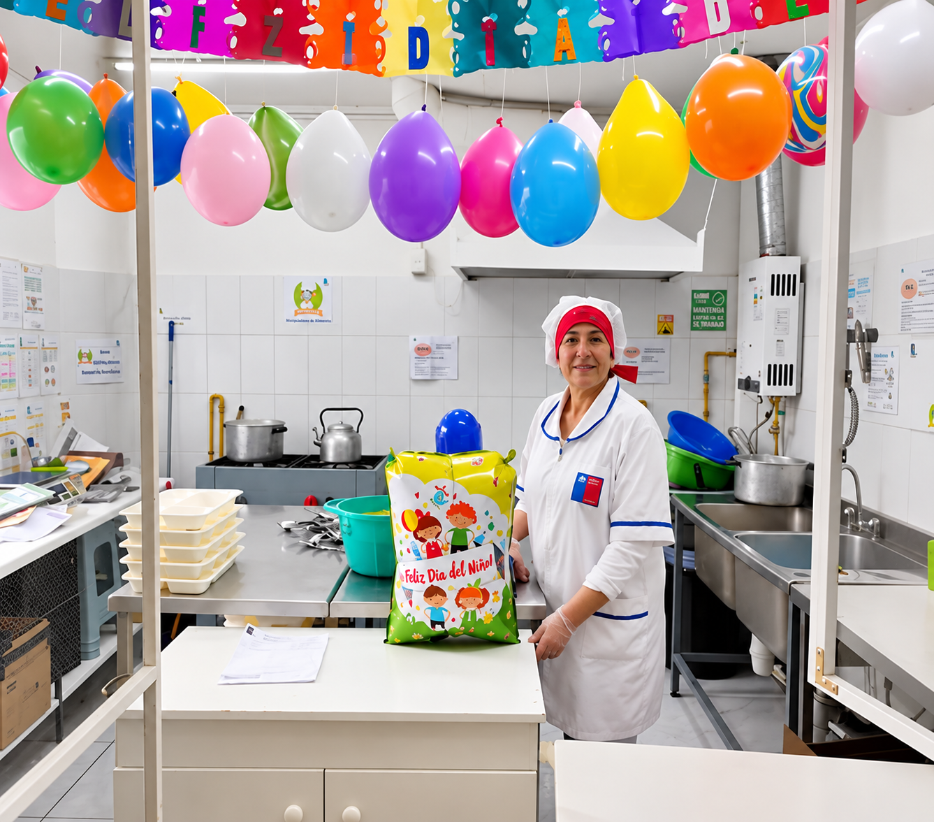 Celebración colorida en la cocina escolar