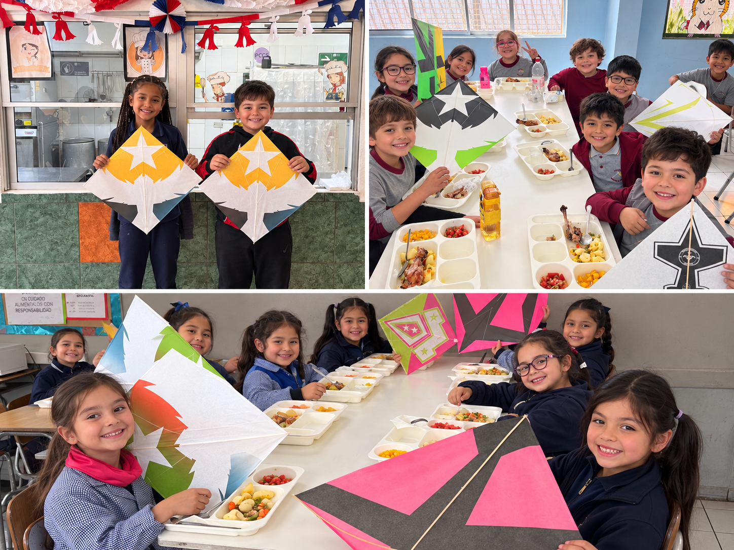 Celebración escolar de cometas y almuerzo