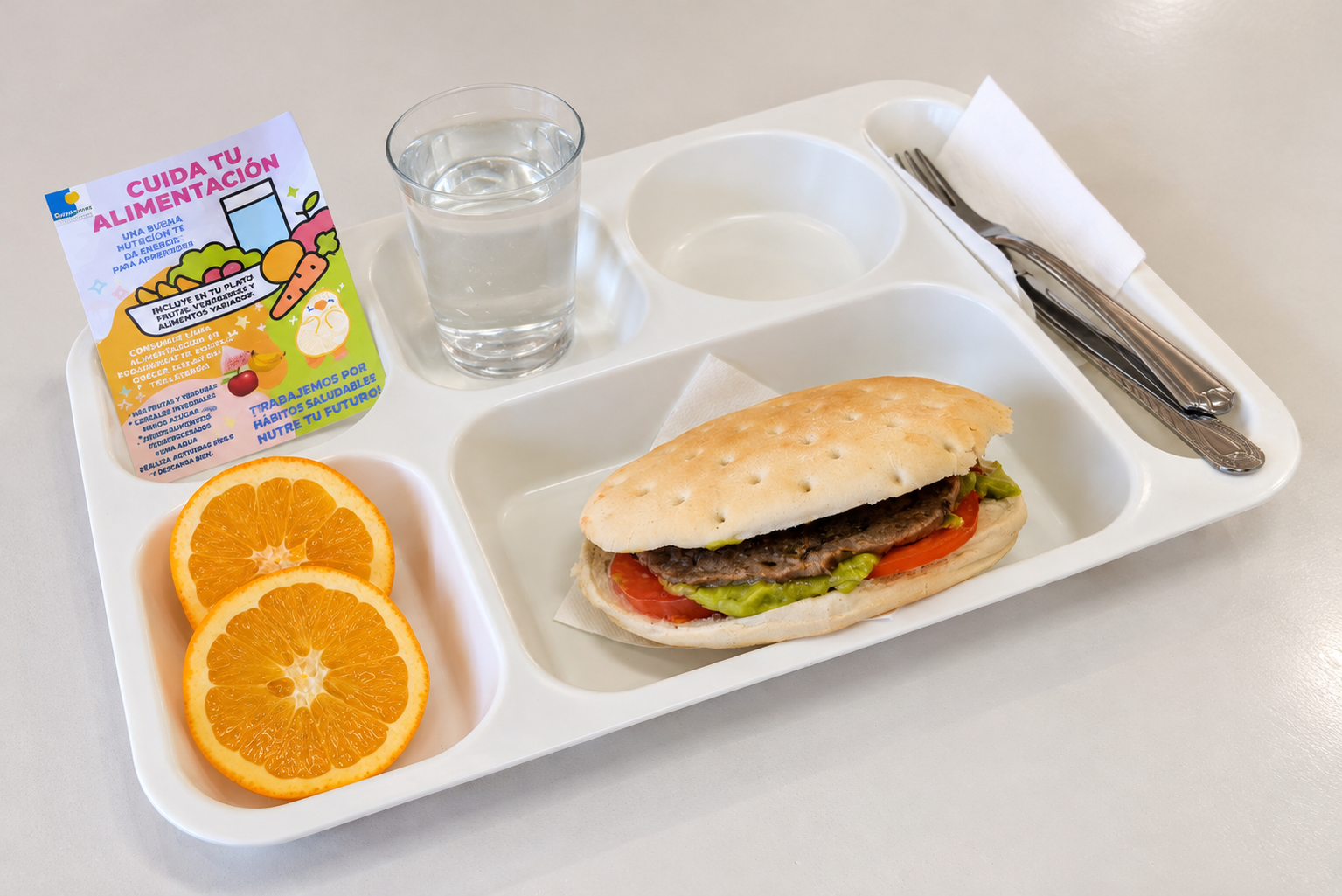 Bandeja saludable con sándwich y cítricos