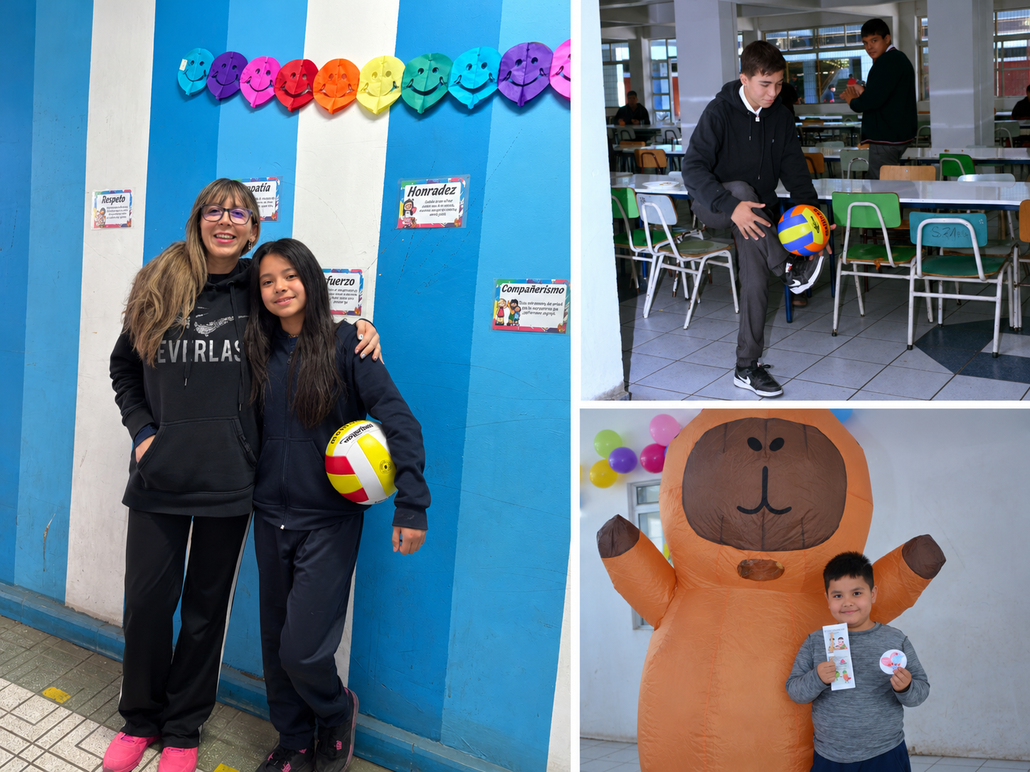 Collage escolar con sonrisas y mascotario