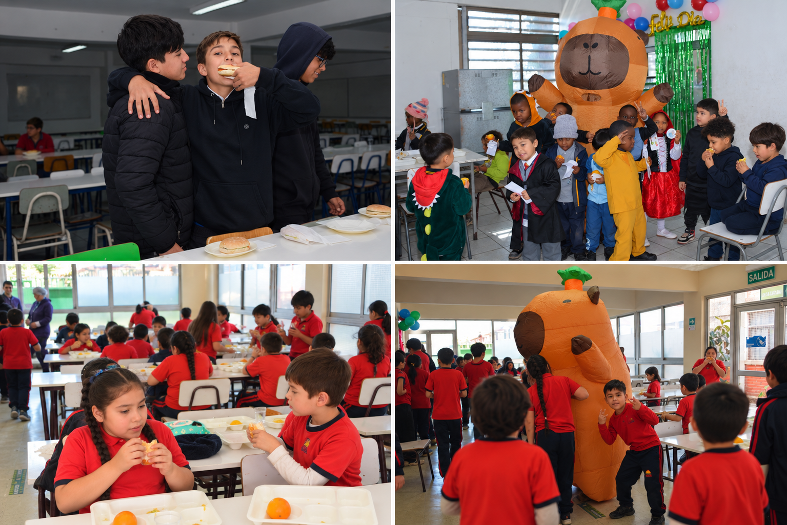 Collage de cafetería escolar y fiesta infantil