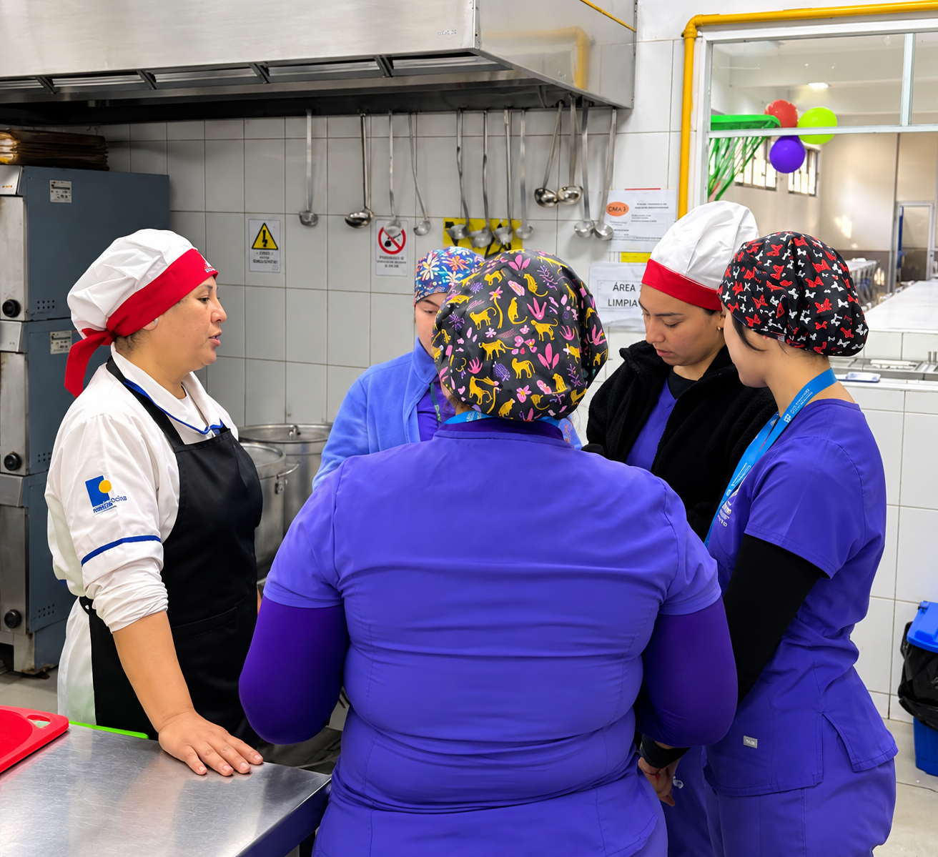Reunión del equipo en la cocina industrial